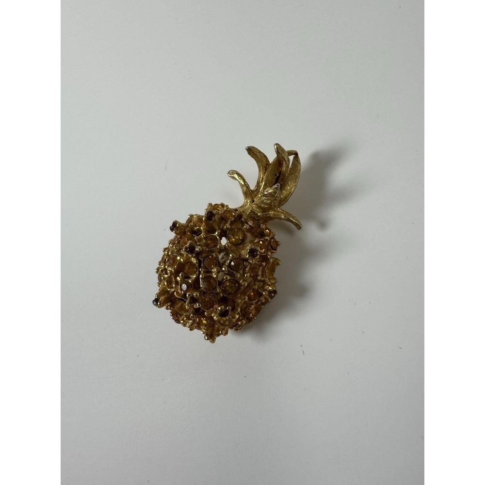 Vintage Signed Alice Caviness Figural Pineapple Rhinestone Brooch